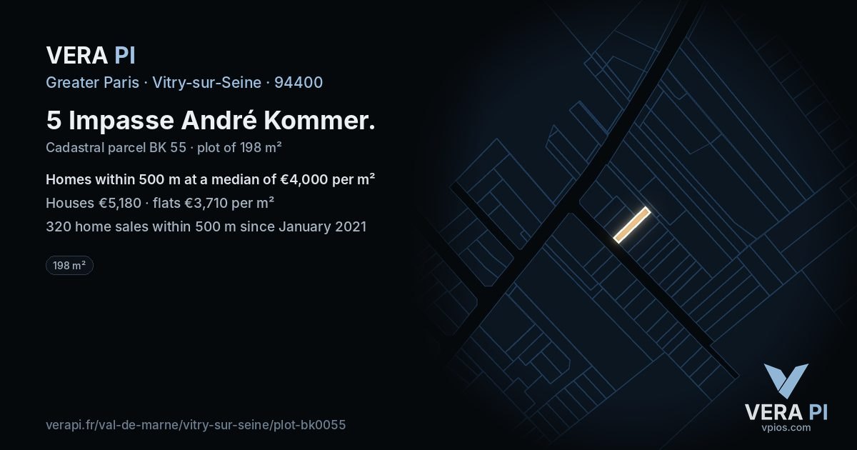 5 Impasse André Kommer, Vitry-sur-Seine at night – the plot lit, the parcels around coloured by the prices near them