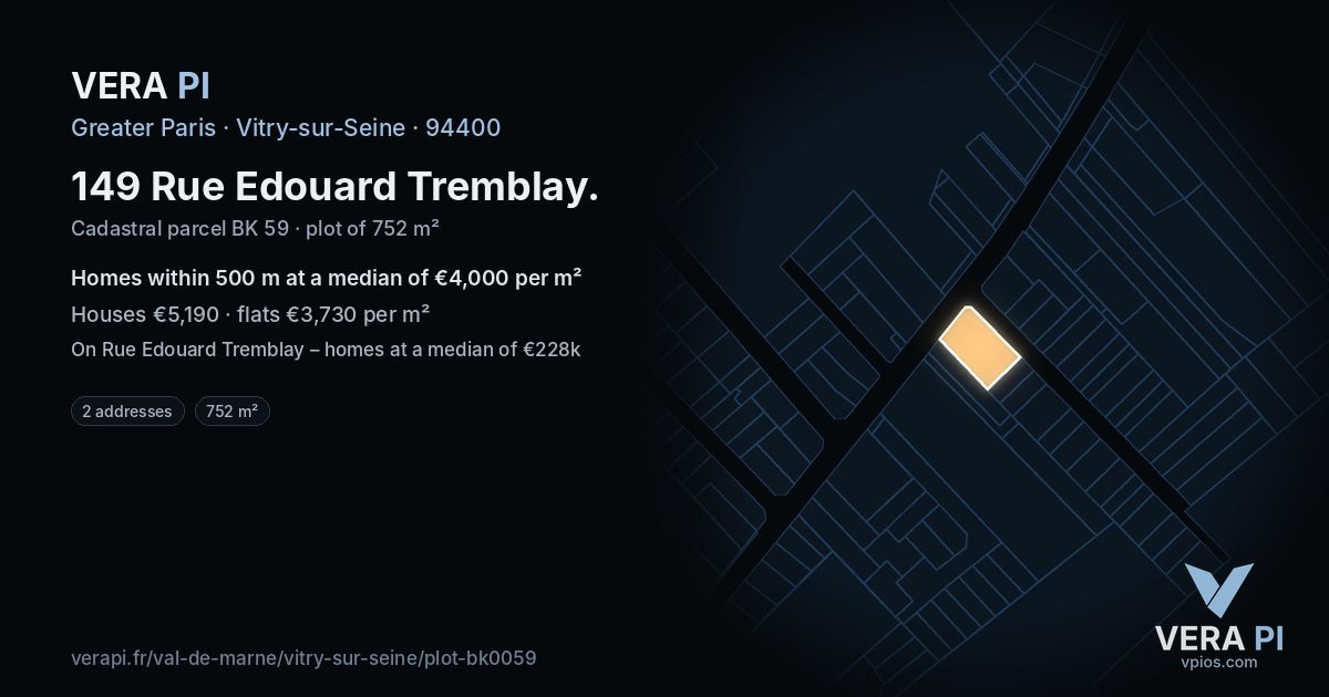 149 Rue Edouard Tremblay, Vitry-sur-Seine at night – the plot lit, the parcels around coloured by the prices near them