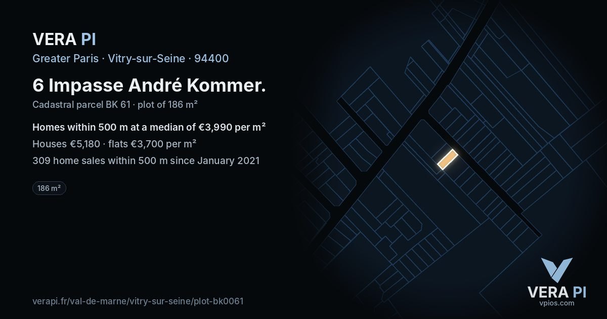 6 Impasse André Kommer, Vitry-sur-Seine at night – the plot lit, the parcels around coloured by the prices near them