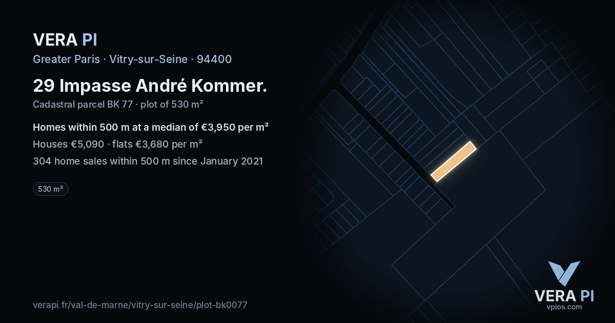 29 Impasse André Kommer, Vitry-sur-Seine at night – the plot lit, the parcels around coloured by the prices near them