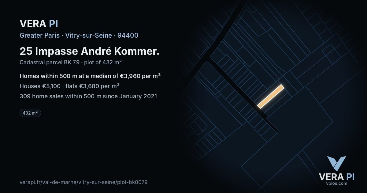 25 Impasse André Kommer, Vitry-sur-Seine at night – the plot lit, the parcels around coloured by the prices near them
