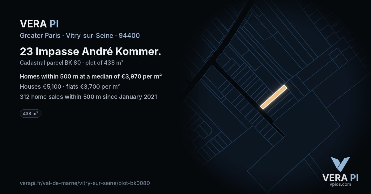 23 Impasse André Kommer, Vitry-sur-Seine at night – the plot lit, the parcels around coloured by the prices near them