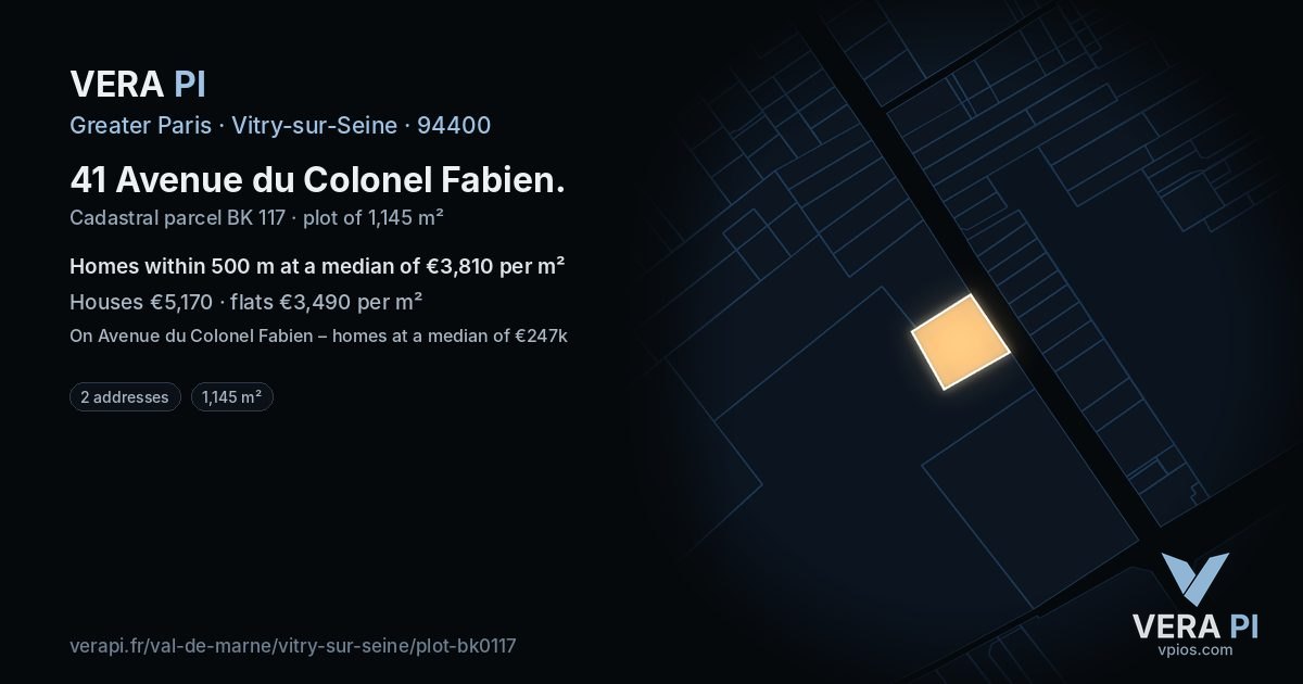 41 Avenue du Colonel Fabien, Vitry-sur-Seine at night – the plot lit, the parcels around coloured by the prices near them