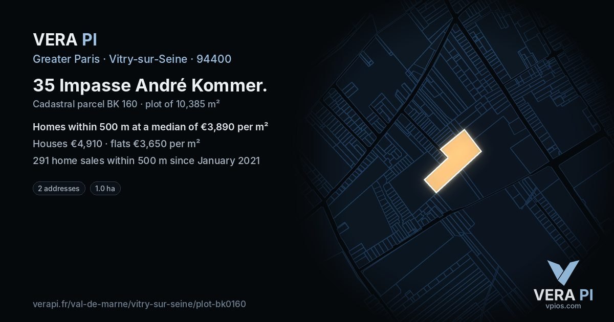 35 Impasse André Kommer, Vitry-sur-Seine at night – the plot lit, the parcels around coloured by the prices near them