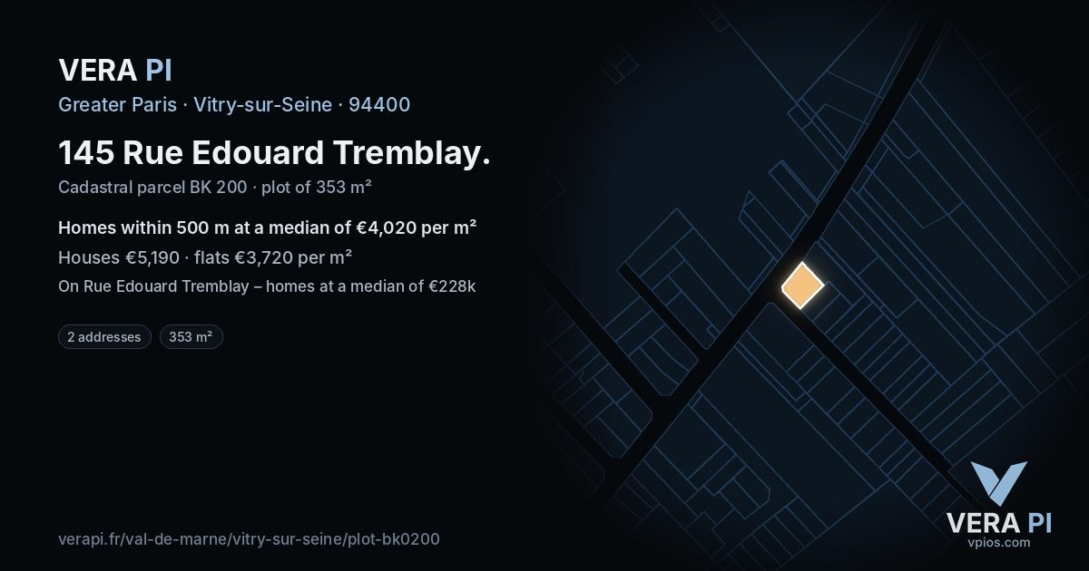 145 Rue Edouard Tremblay, Vitry-sur-Seine at night – the plot lit, the parcels around coloured by the prices near them