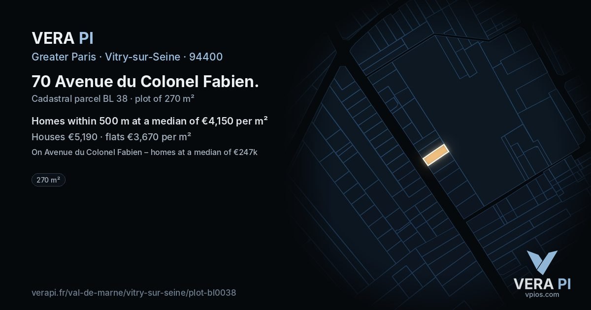 70 Avenue du Colonel Fabien, Vitry-sur-Seine at night – the plot lit, the parcels around coloured by the prices near them