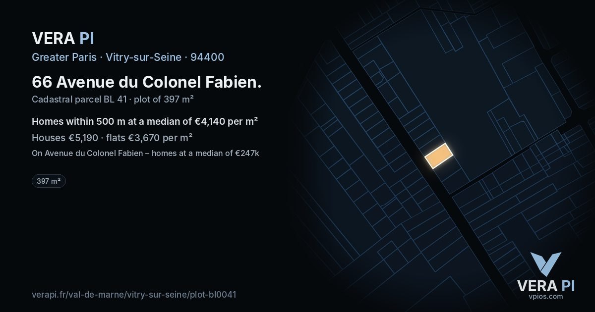 66 Avenue du Colonel Fabien, Vitry-sur-Seine at night – the plot lit, the parcels around coloured by the prices near them