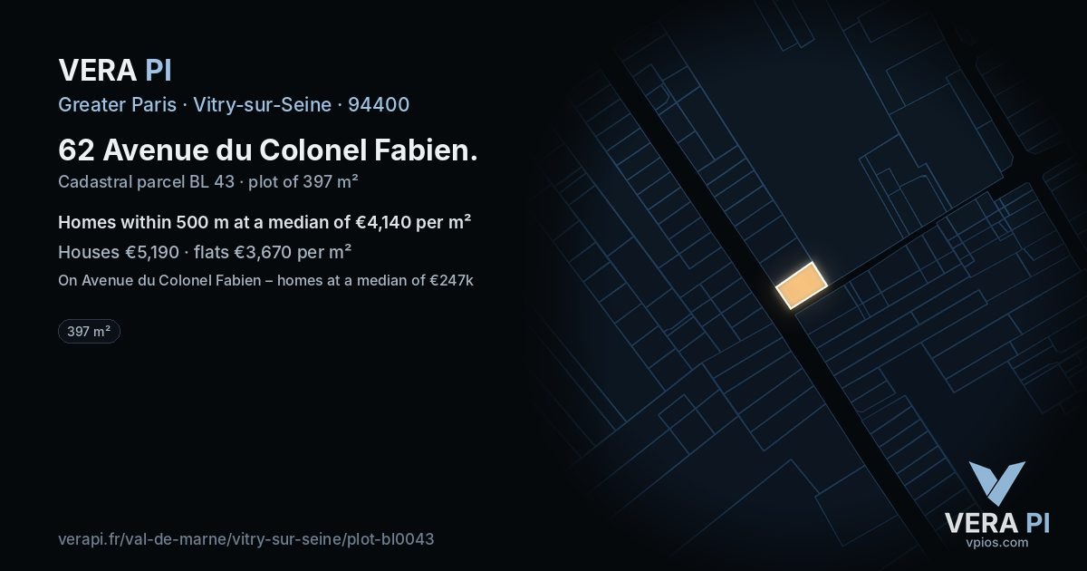 62 Avenue du Colonel Fabien, Vitry-sur-Seine at night – the plot lit, the parcels around coloured by the prices near them