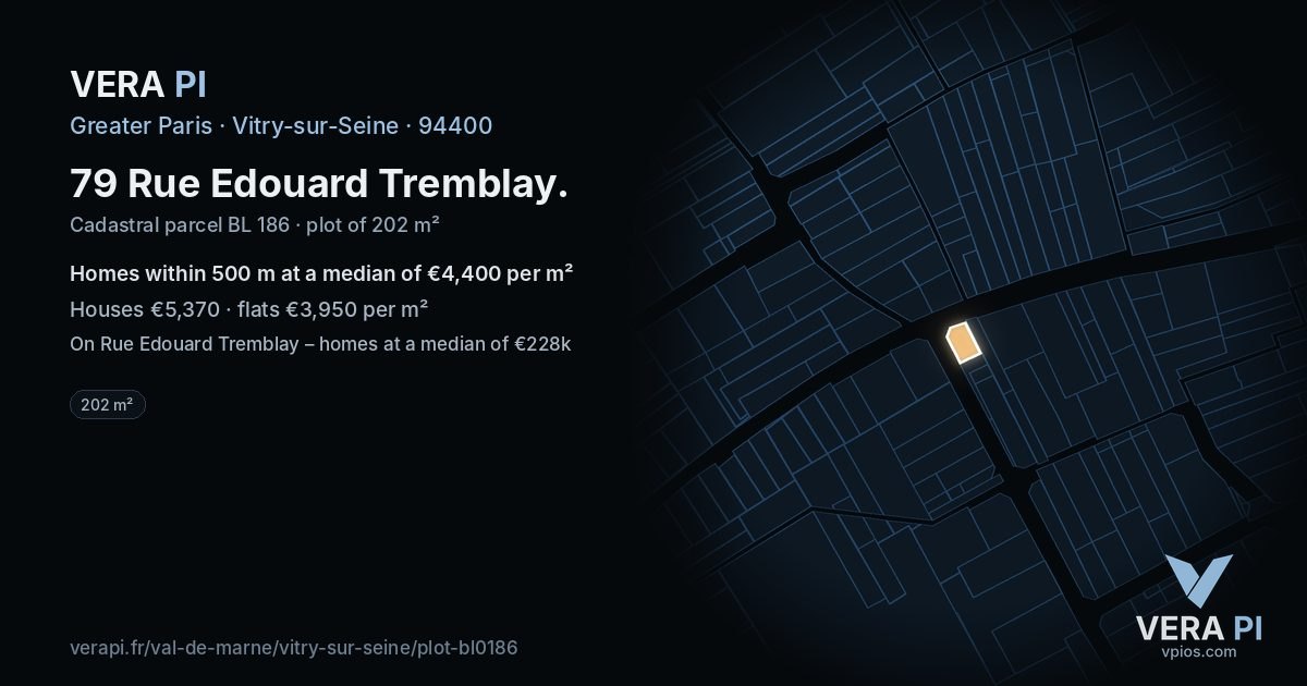 79 Rue Edouard Tremblay, Vitry-sur-Seine at night – the plot lit, the parcels around coloured by the prices near them