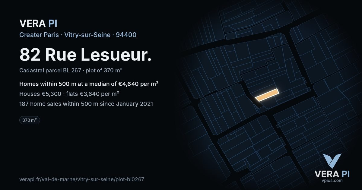 82 Rue Lesueur, Vitry-sur-Seine at night – the plot lit, the parcels around coloured by the prices near them