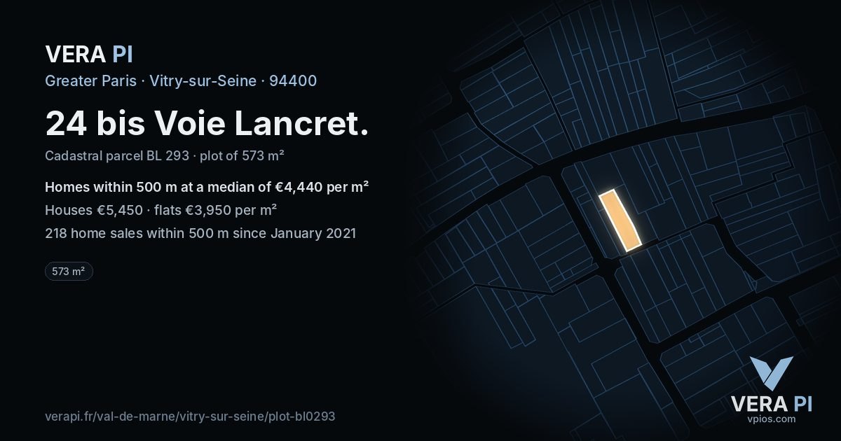 24 bis Voie Lancret, Vitry-sur-Seine at night – the plot lit, the parcels around coloured by the prices near them