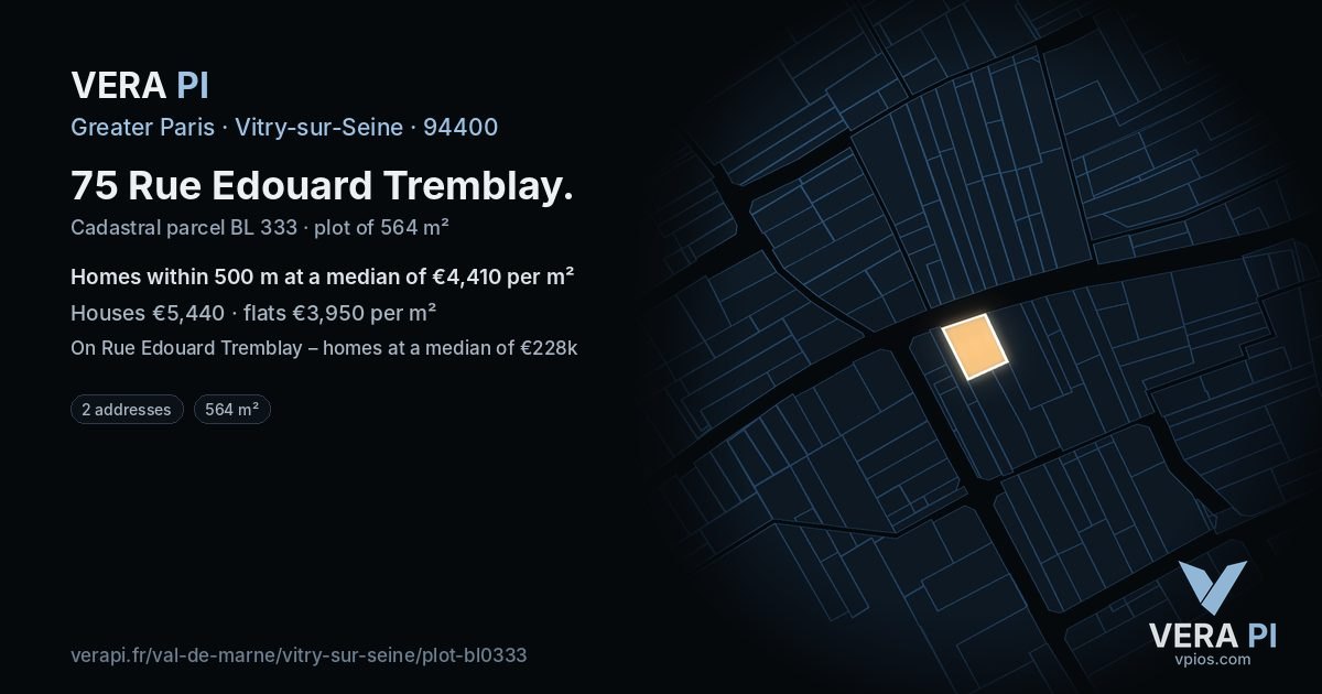 75 Rue Edouard Tremblay, Vitry-sur-Seine at night – the plot lit, the parcels around coloured by the prices near them
