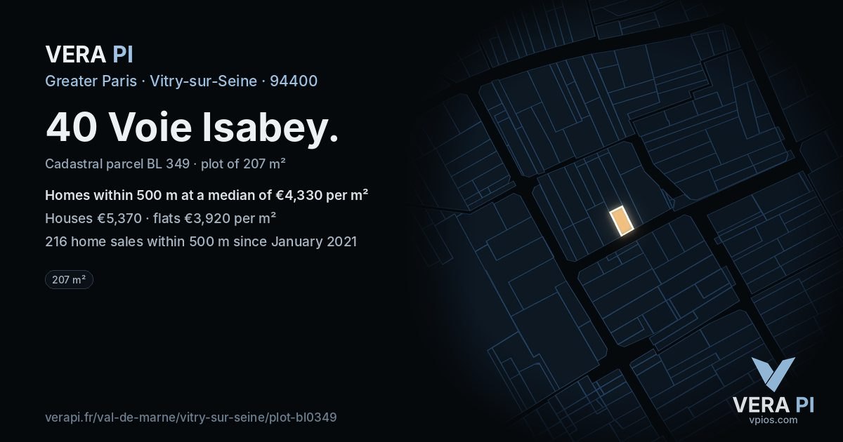 40 Voie Isabey, Vitry-sur-Seine at night – the plot lit, the parcels around coloured by the prices near them