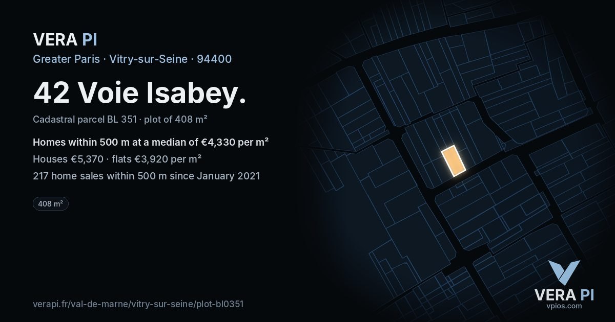 42 Voie Isabey, Vitry-sur-Seine at night – the plot lit, the parcels around coloured by the prices near them