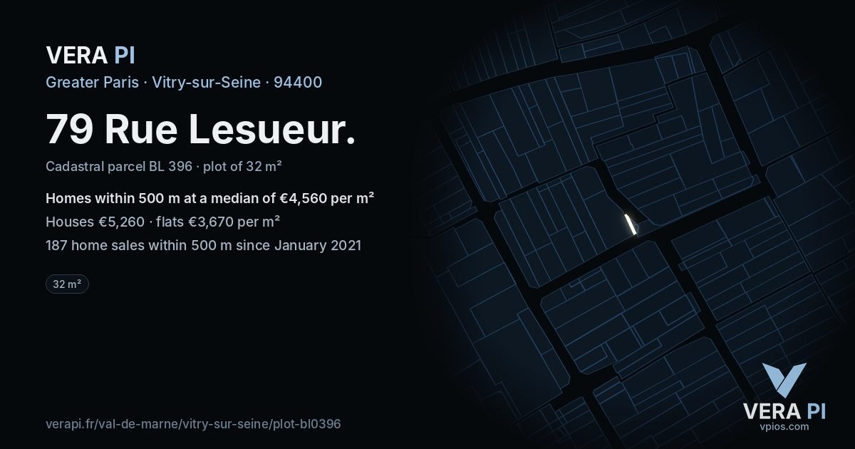 79 Rue Lesueur, Vitry-sur-Seine at night – the plot lit, the parcels around coloured by the prices near them