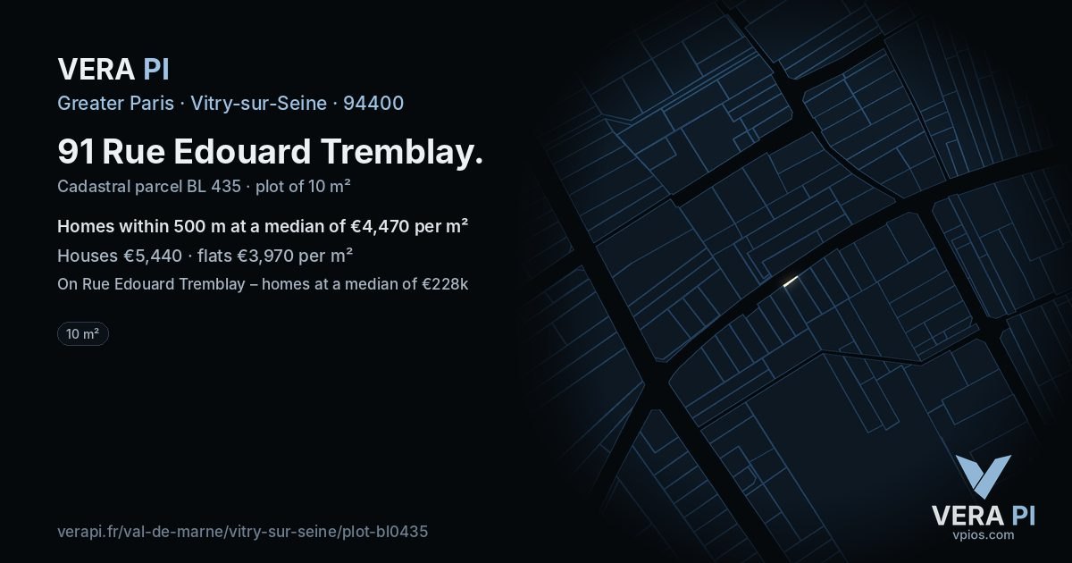 91 Rue Edouard Tremblay, Vitry-sur-Seine at night – the plot lit, the parcels around coloured by the prices near them