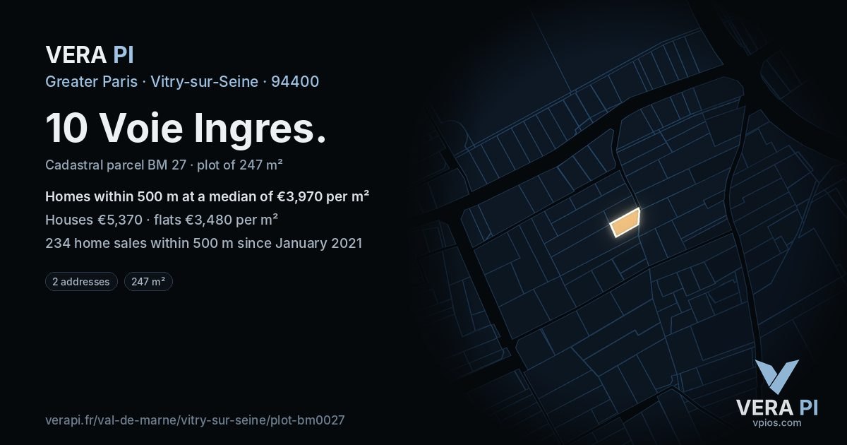 10 Voie Ingres, Vitry-sur-Seine at night – the plot lit, the parcels around coloured by the prices near them