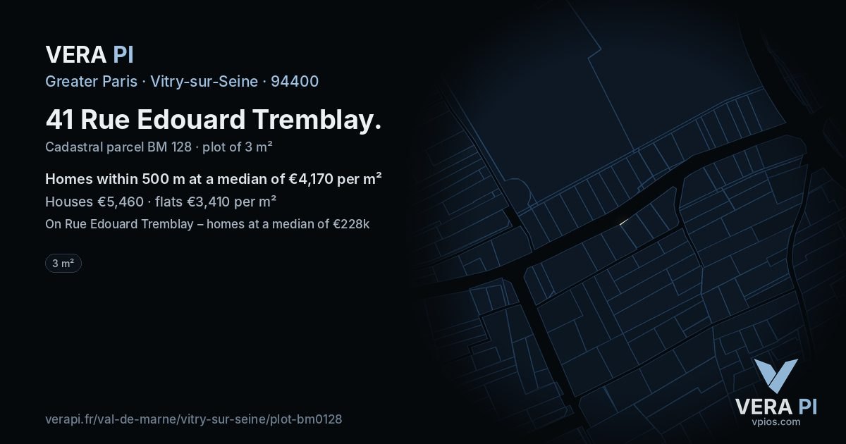 41 Rue Edouard Tremblay, Vitry-sur-Seine at night – the plot lit, the parcels around coloured by the prices near them