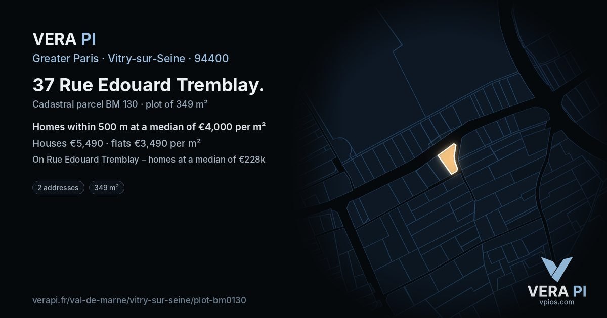 37 Rue Edouard Tremblay, Vitry-sur-Seine at night – the plot lit, the parcels around coloured by the prices near them