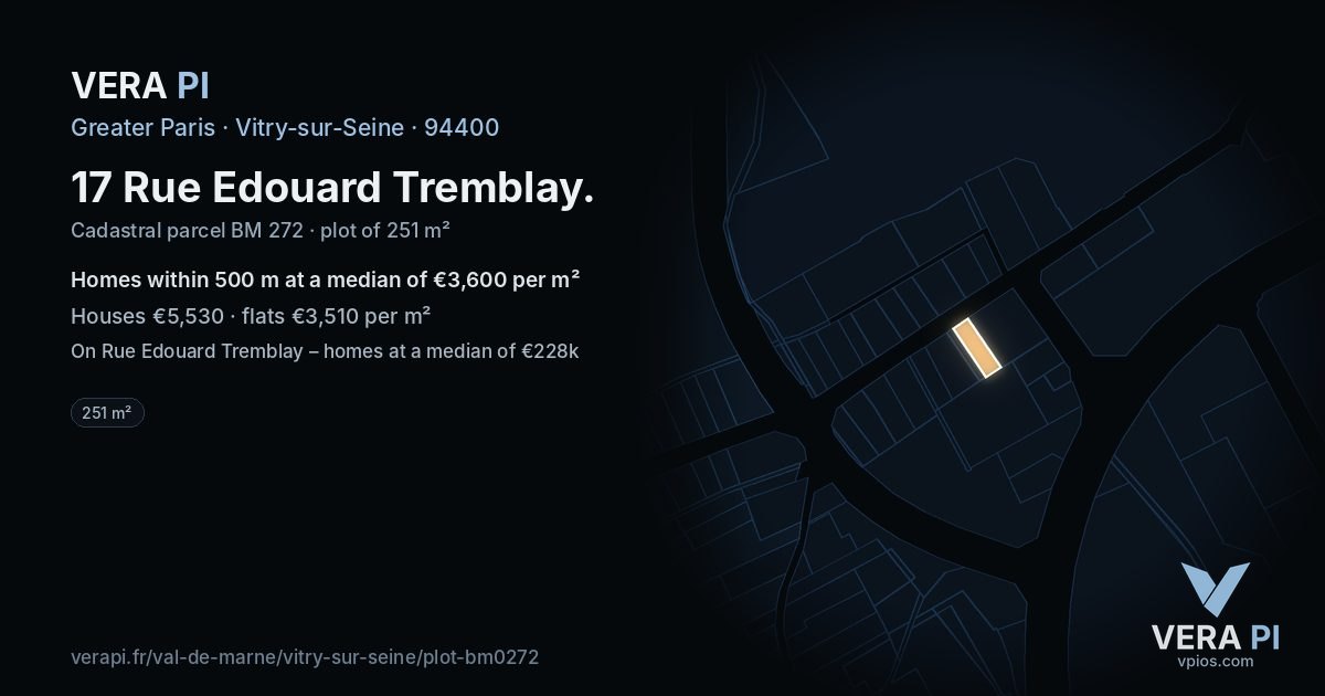 17 Rue Edouard Tremblay, Vitry-sur-Seine at night – the plot lit, the parcels around coloured by the prices near them