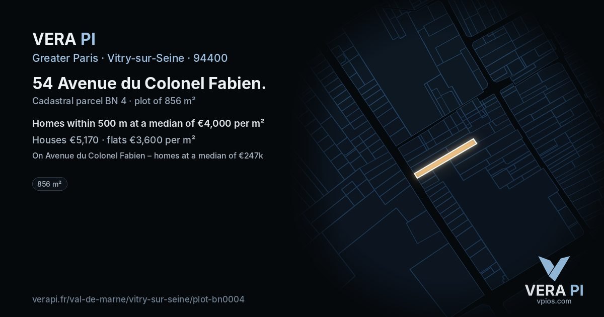 54 Avenue du Colonel Fabien, Vitry-sur-Seine at night – the plot lit, the parcels around coloured by the prices near them