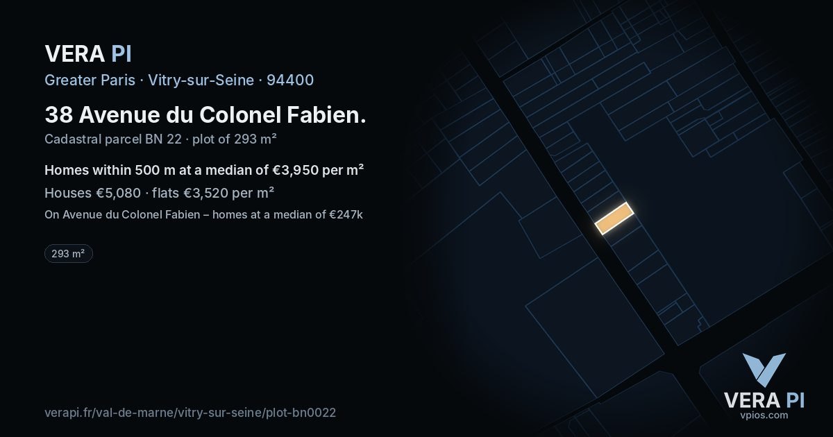 38 Avenue du Colonel Fabien, Vitry-sur-Seine at night – the plot lit, the parcels around coloured by the prices near them