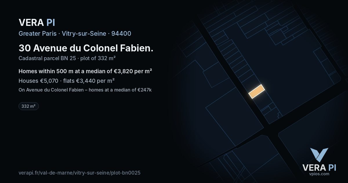 30 Avenue du Colonel Fabien, Vitry-sur-Seine at night – the plot lit, the parcels around coloured by the prices near them