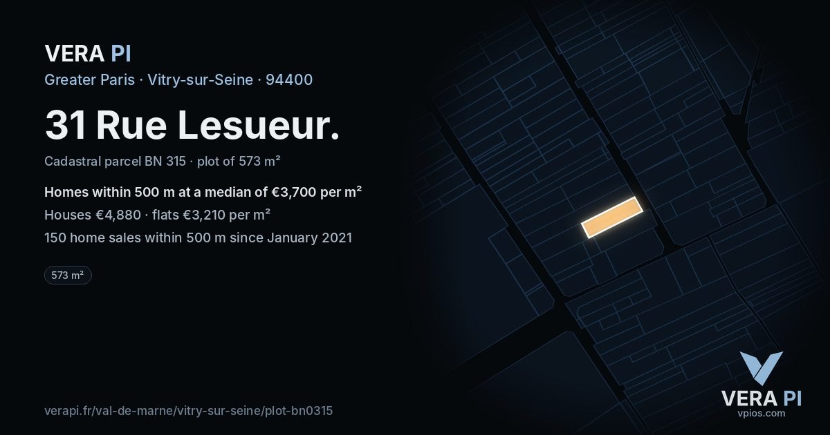 31 Rue Lesueur, Vitry-sur-Seine at night – the plot lit, the parcels around coloured by the prices near them