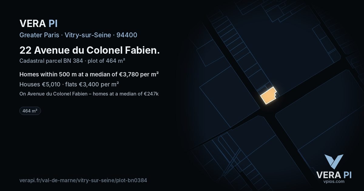 22 Avenue du Colonel Fabien, Vitry-sur-Seine at night – the plot lit, the parcels around coloured by the prices near them