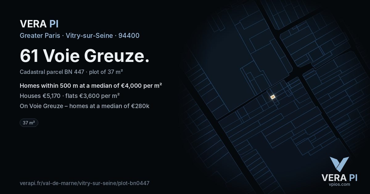 61 Voie Greuze, Vitry-sur-Seine at night – the plot lit, the parcels around coloured by the prices near them