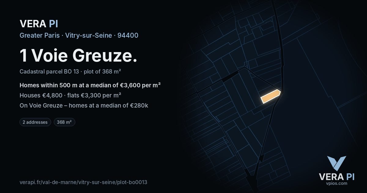 1 Voie Greuze, Vitry-sur-Seine at night – the plot lit, the parcels around coloured by the prices near them