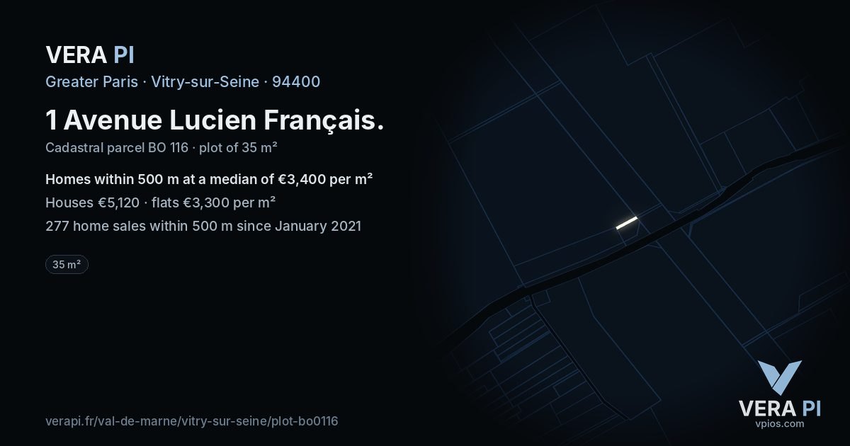1 Avenue Lucien Français, Vitry-sur-Seine at night – the plot lit, the parcels around coloured by the prices near them