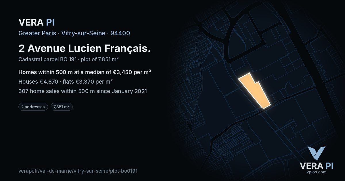 2 Avenue Lucien Français, Vitry-sur-Seine at night – the plot lit, the parcels around coloured by the prices near them