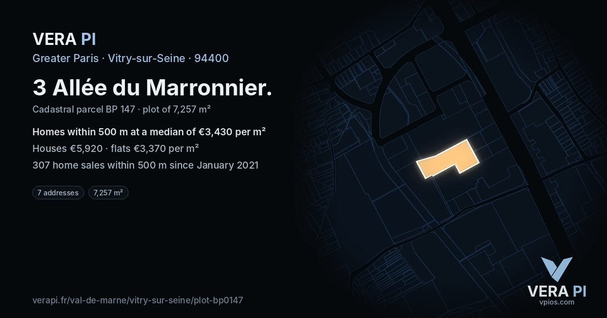 3 Allée du Marronnier, Vitry-sur-Seine at night – the plot lit, the parcels around coloured by the prices near them