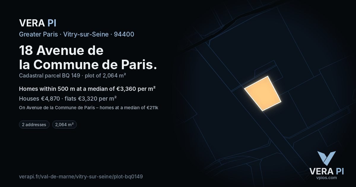 18 Avenue de la Commune de Paris, Vitry-sur-Seine at night – the plot lit, the parcels around coloured by the prices near them