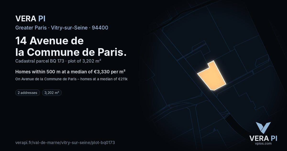 14 Avenue de la Commune de Paris, Vitry-sur-Seine at night – the plot lit, the parcels around coloured by the prices near them