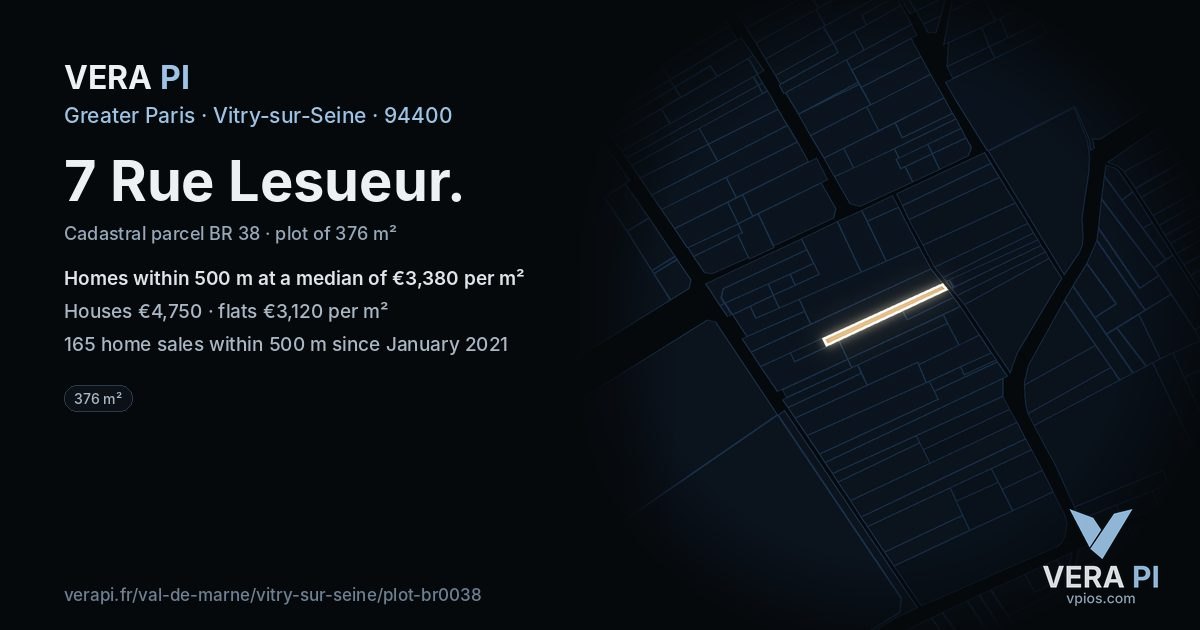 7 Rue Lesueur, Vitry-sur-Seine at night – the plot lit, the parcels around coloured by the prices near them
