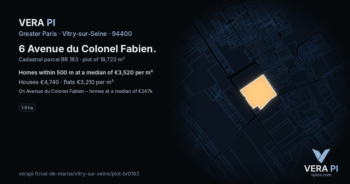 6 Avenue du Colonel Fabien, Vitry-sur-Seine at night – the plot lit, the parcels around coloured by the prices near them