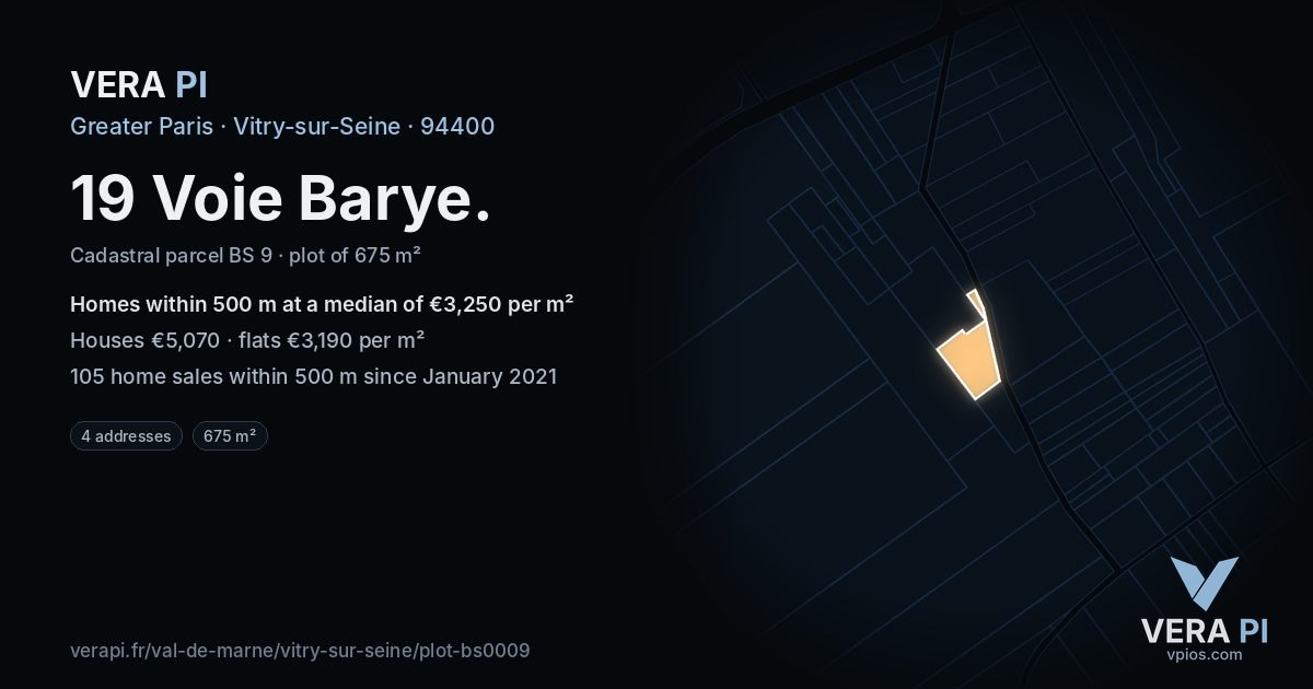 19 Voie Barye, Vitry-sur-Seine at night – the plot lit, the parcels around coloured by the prices near them