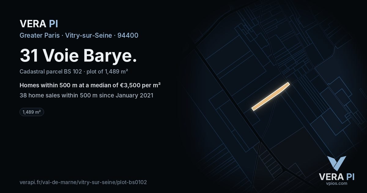 31 Voie Barye, Vitry-sur-Seine at night – the plot lit, the parcels around coloured by the prices near them