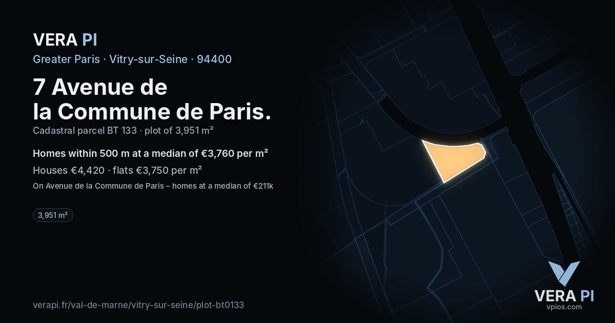 7 Avenue de la Commune de Paris, Vitry-sur-Seine at night – the plot lit, the parcels around coloured by the prices near them