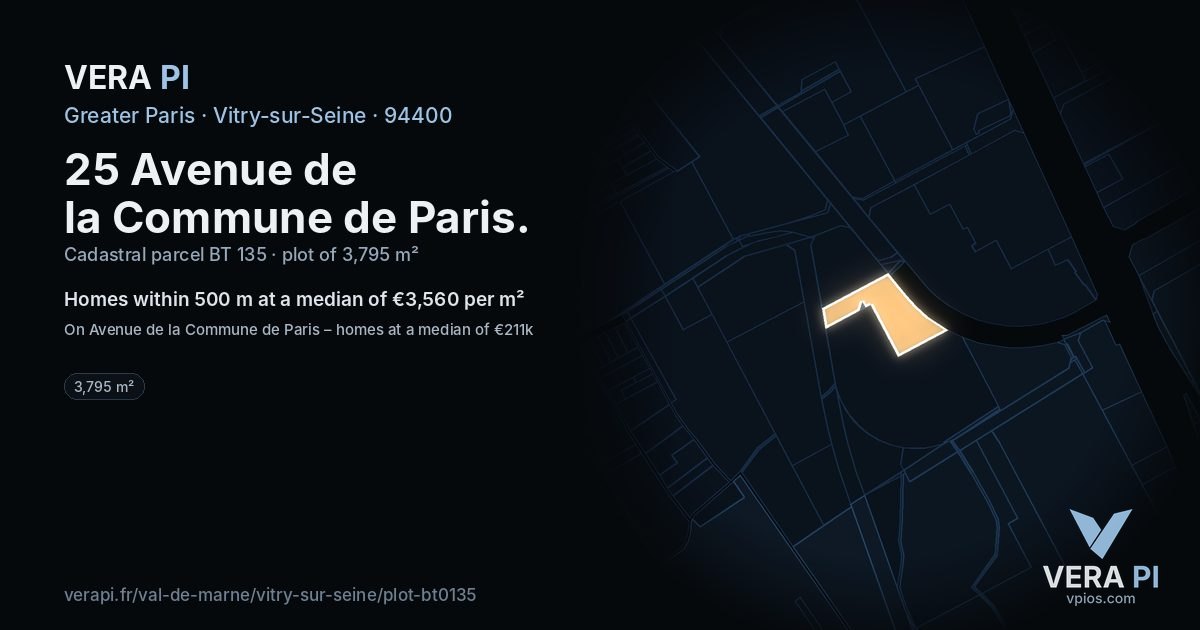 25 Avenue de la Commune de Paris, Vitry-sur-Seine at night – the plot lit, the parcels around coloured by the prices near them