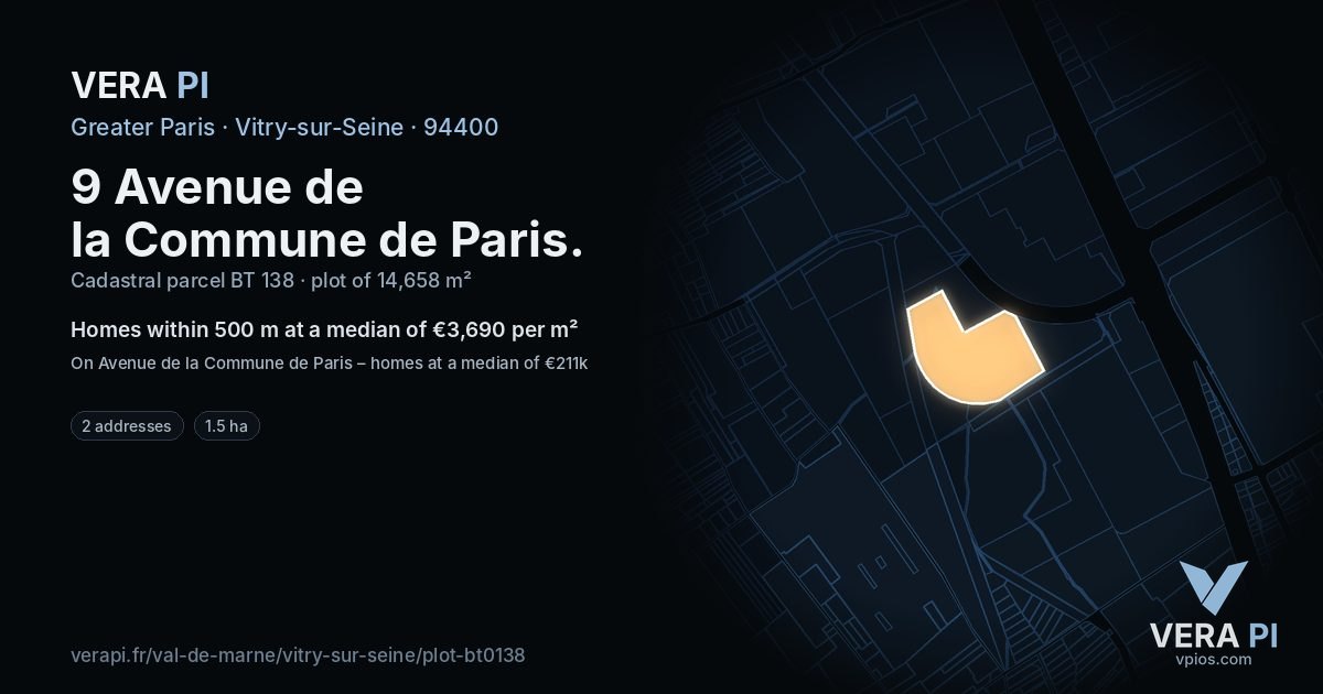 9 Avenue de la Commune de Paris, Vitry-sur-Seine at night – the plot lit, the parcels around coloured by the prices near them