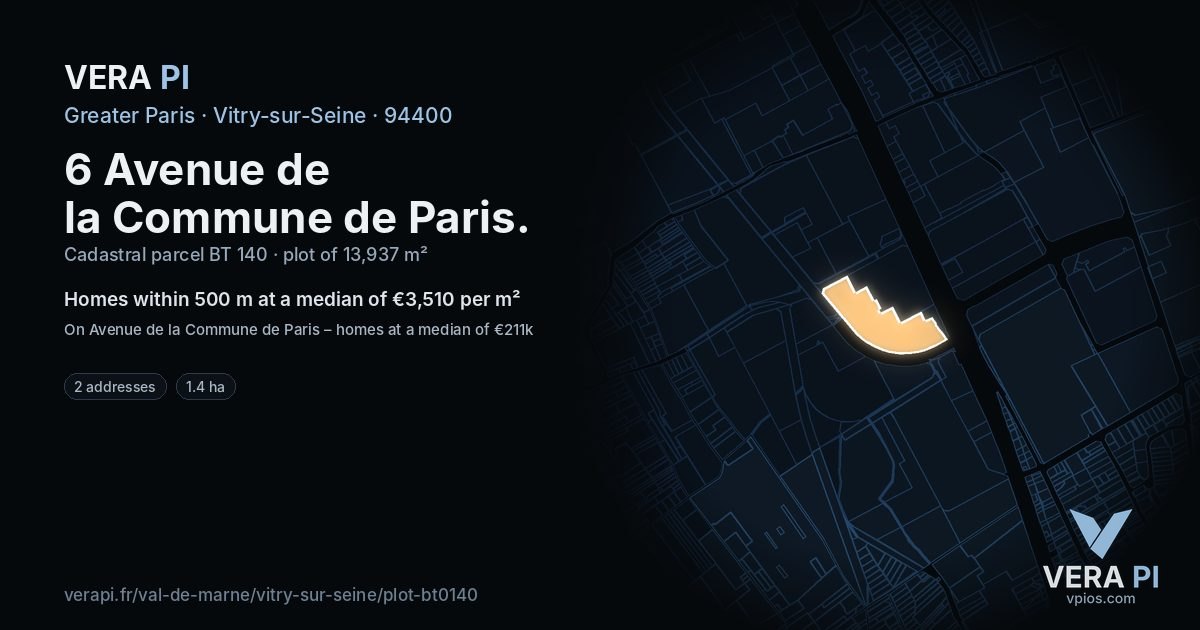 6 Avenue de la Commune de Paris, Vitry-sur-Seine at night – the plot lit, the parcels around coloured by the prices near them