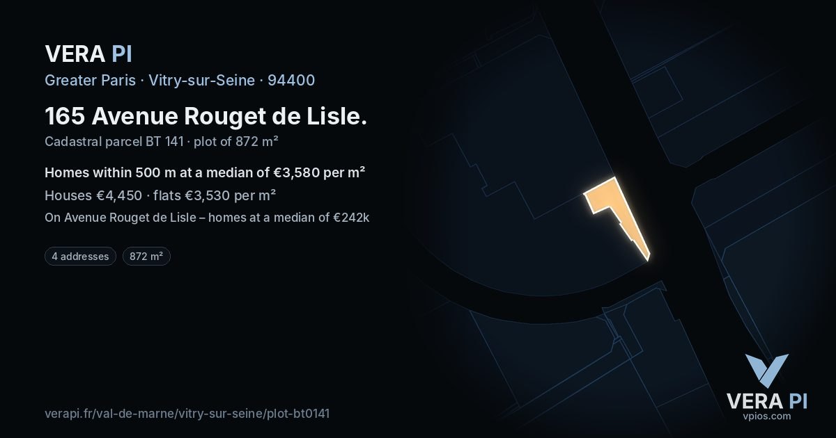 165 Avenue Rouget de Lisle, Vitry-sur-Seine at night – the plot lit, the parcels around coloured by the prices near them