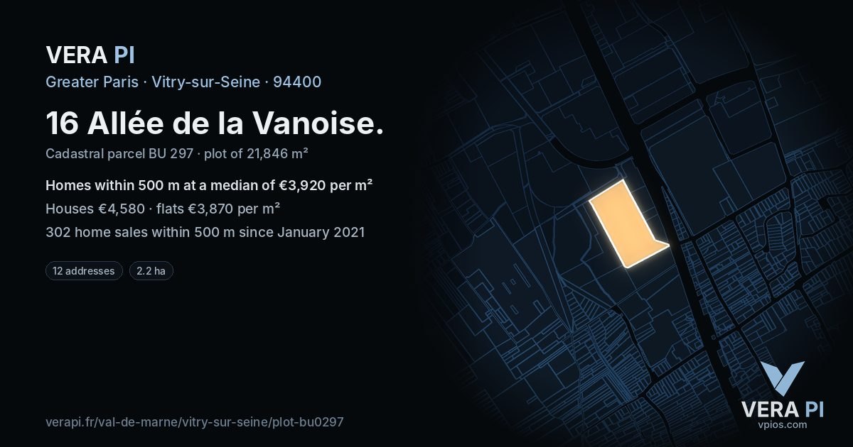 16 Allée de la Vanoise, Vitry-sur-Seine at night – the plot lit, the parcels around coloured by the prices near them