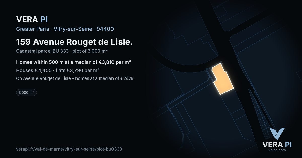 159 Avenue Rouget de Lisle, Vitry-sur-Seine at night – the plot lit, the parcels around coloured by the prices near them