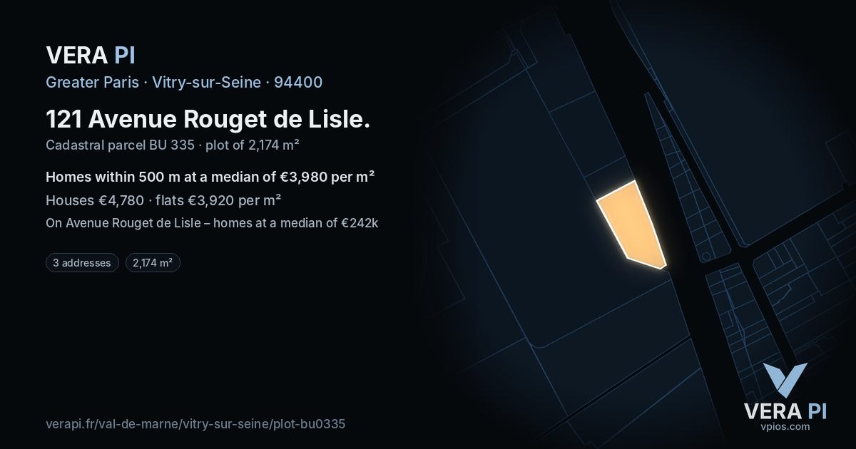121 Avenue Rouget de Lisle, Vitry-sur-Seine at night – the plot lit, the parcels around coloured by the prices near them
