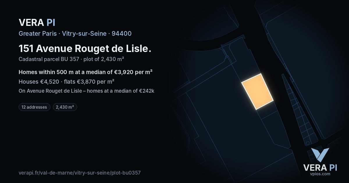 151 Avenue Rouget de Lisle, Vitry-sur-Seine at night – the plot lit, the parcels around coloured by the prices near them