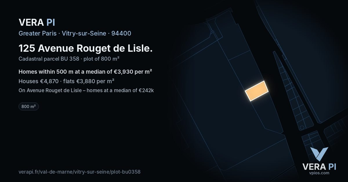 125 Avenue Rouget de Lisle, Vitry-sur-Seine at night – the plot lit, the parcels around coloured by the prices near them